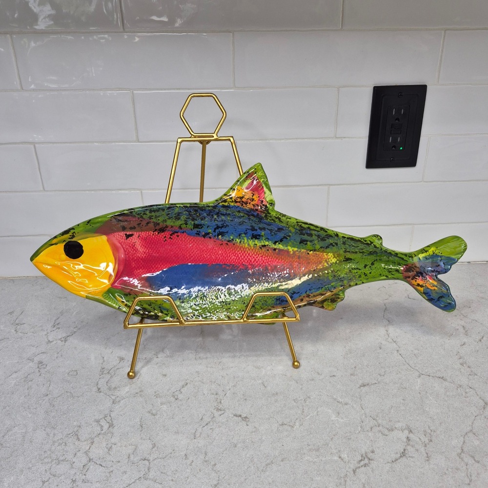Amen Wardy Serving Platter Salmon Fish Multicolor Ceramic Seattle 2004